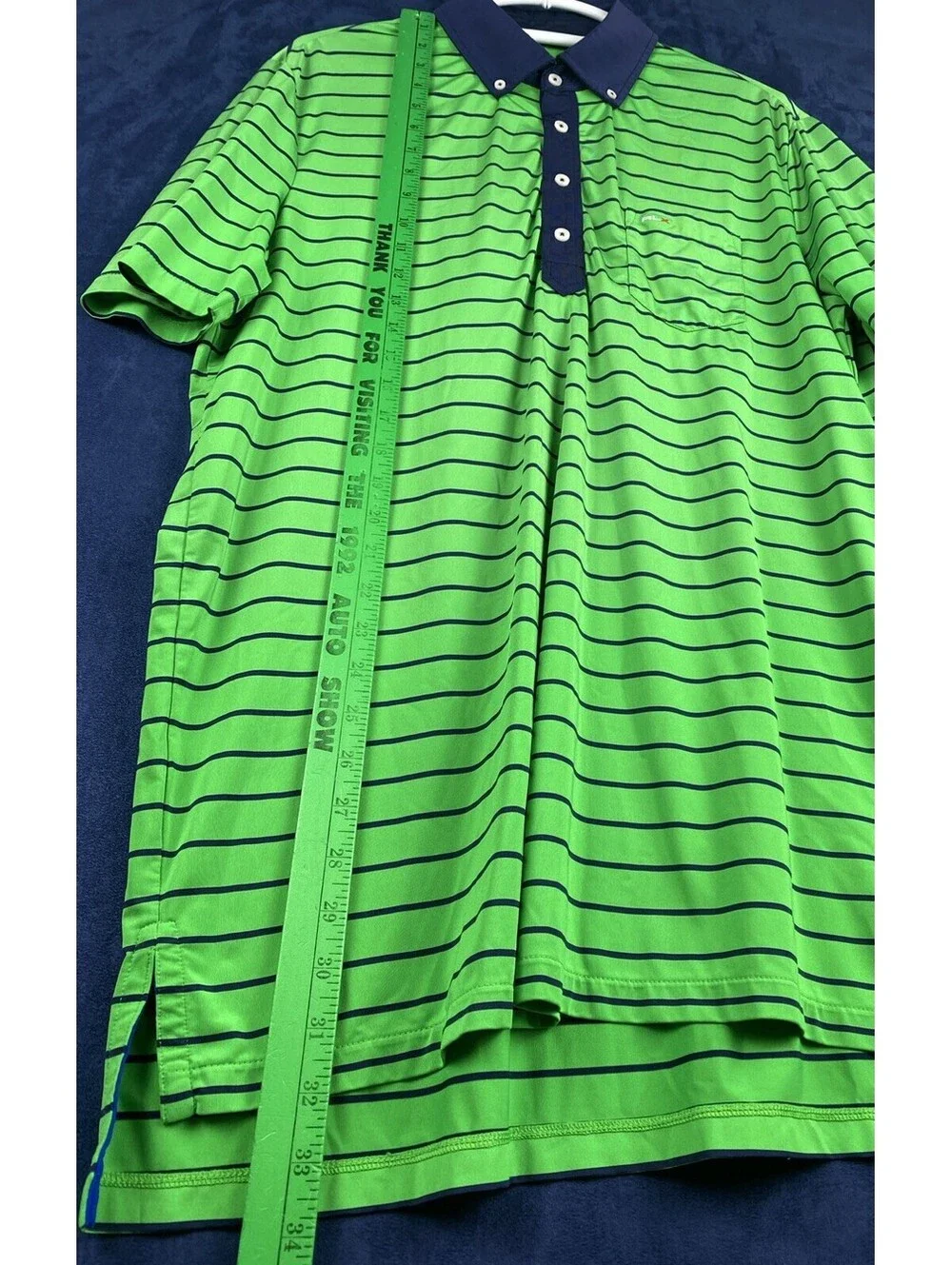 RLX Ralph Lauren Mens Sz Large Green Navy Striped Stretch Golf Polo Shirt